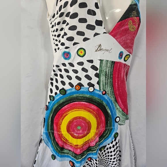 Desigual Patchwork Cotton Mini Dress Size 6 Boho Art Print Embroidered - Picture 2 of 11